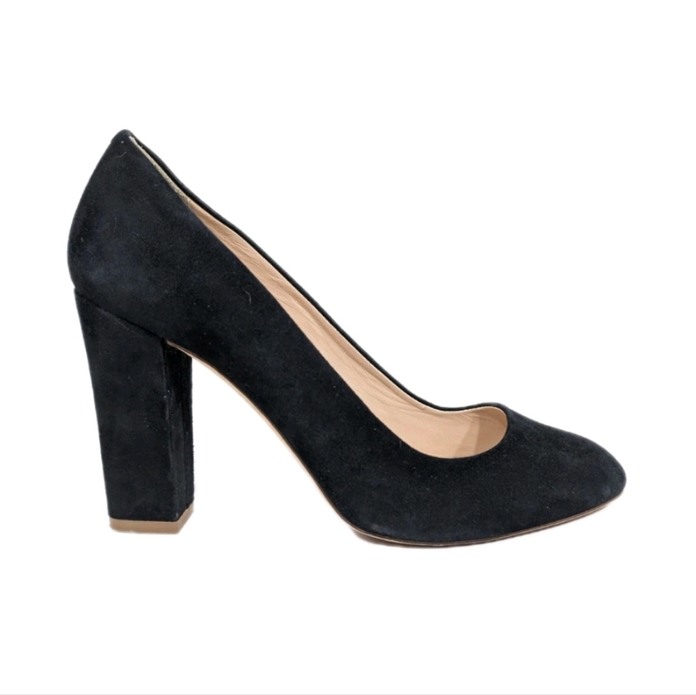 J Crew Stella Suede Pumps sz 7.5 Women Black Heels made in Italy b0942
